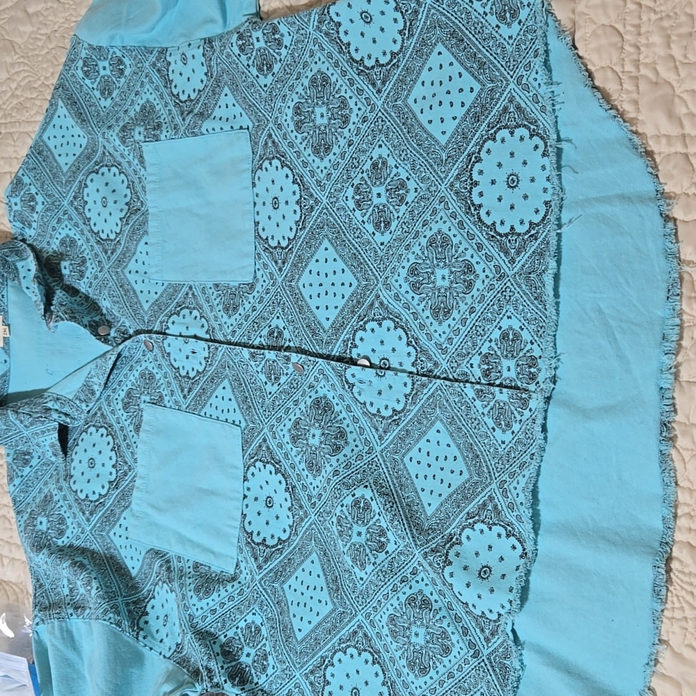 POL Turquoise Green Patterned Shacket - Picture 6 of 9